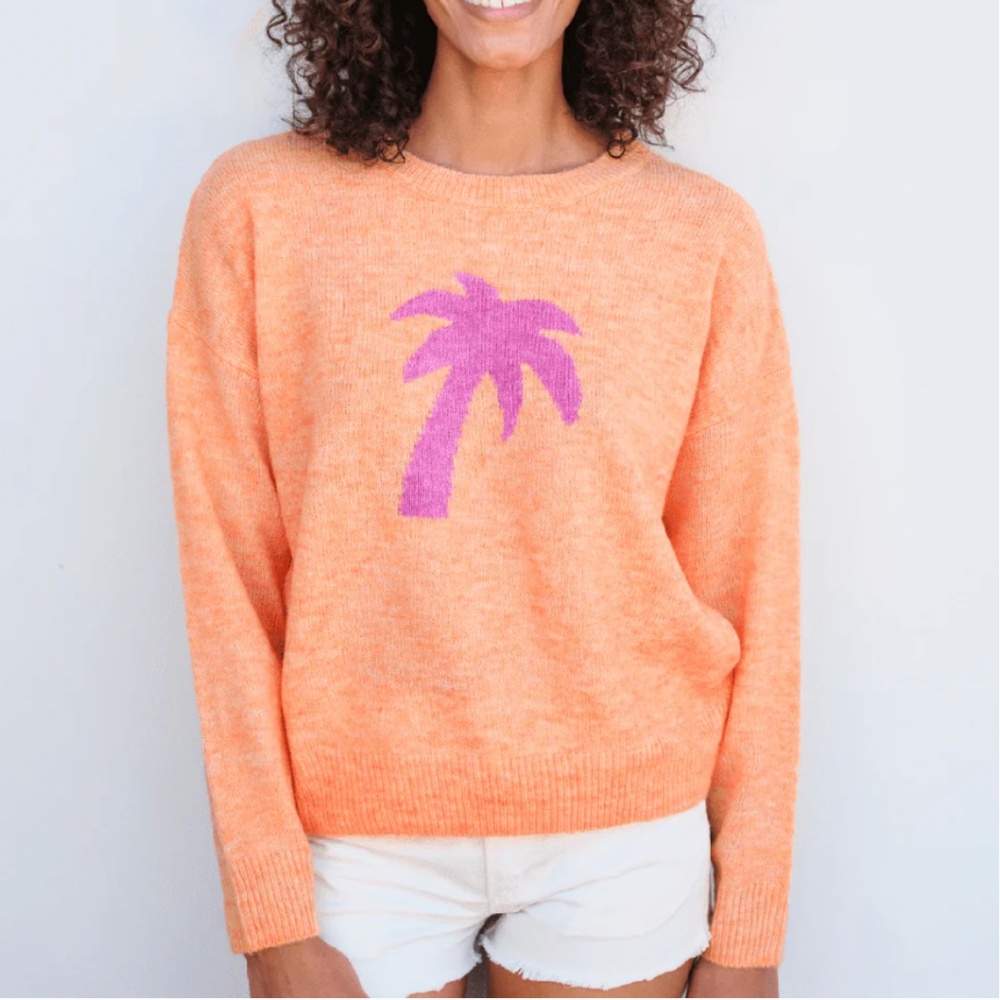 NWT Sundry Crewneck Palm Tree Oversize Sweater Sweatshirt in Sorbet size XS